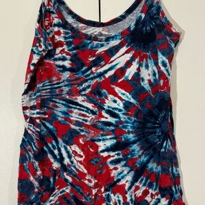 No Boundaries Red and White Graphic Ruched Tank Top